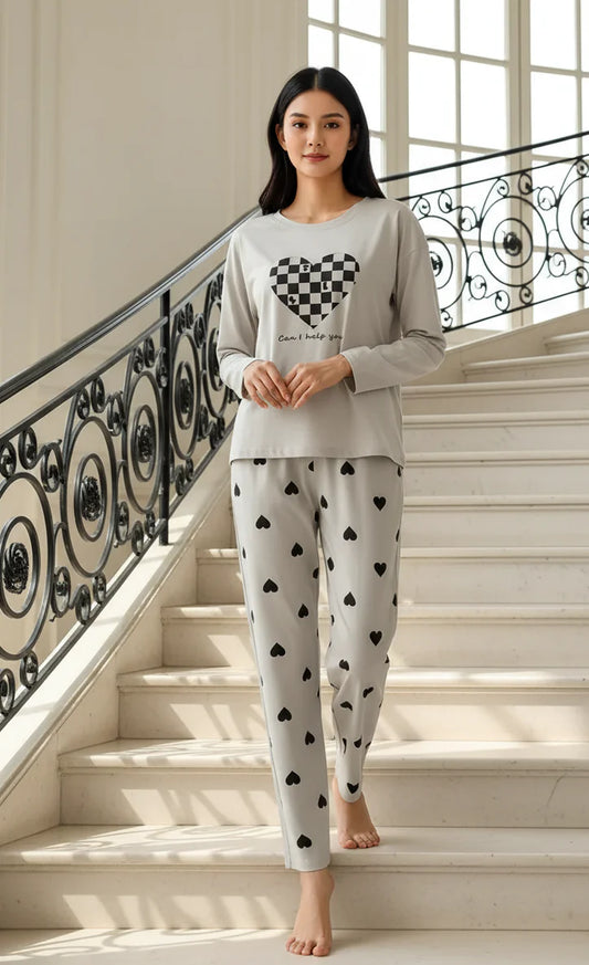 Checked Heart printed NIght Suite