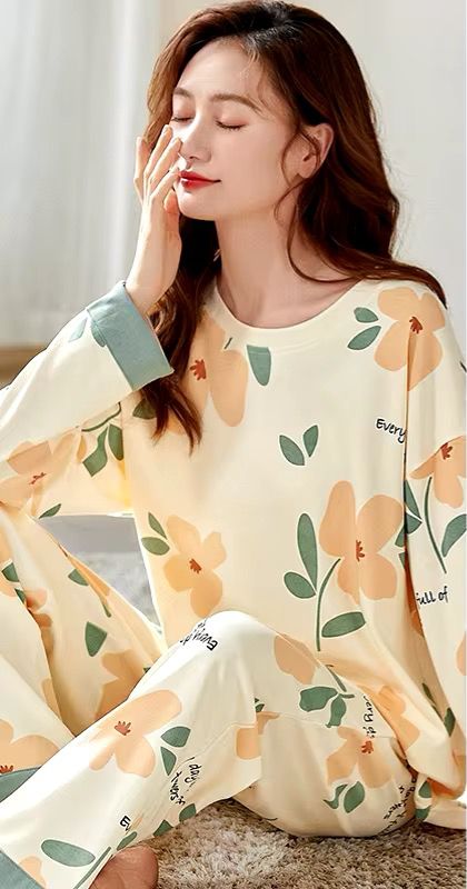 Orange Flower Printed Night suite